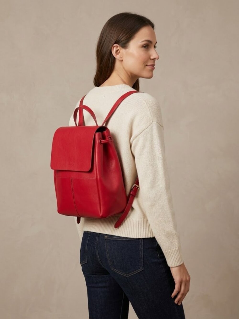 Zara Basic Women’s Stringdraw Red Flap Magnetic Closure Top Handle Backpack